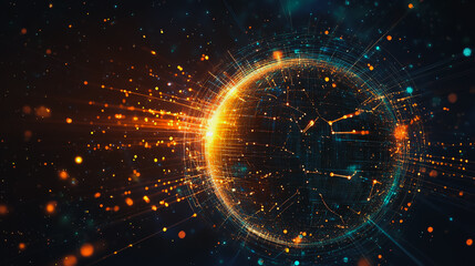 Obraz premium abstract business connection of line from nail node to node on world map background Innovation network points Earth's surface