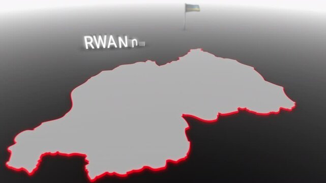 3d animated map of Rwanda gets hit and fractured by the text &ldquo;Recession&rdquo;