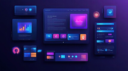 1. Minimalist UI design with flat icons and soft gradients, website interface concept, digital platform aesthetic.
