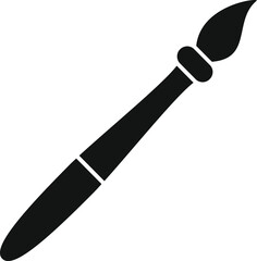 Simple vector icon of a black paint brush isolated on a white background, representing artistic tools and creative endeavors