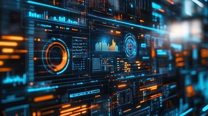 Fototapeta premium 38. Futuristic holographic interface showing website analytics, data-driven web design, advanced tech integration.