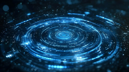 Abstract Blue Glowing Circular Light Technology Background - Futuristic Concept