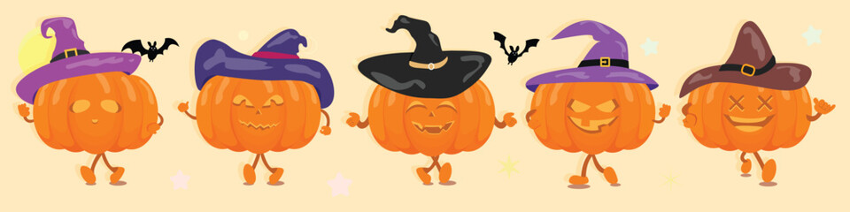 Set Halloween pumpkin Hat Character