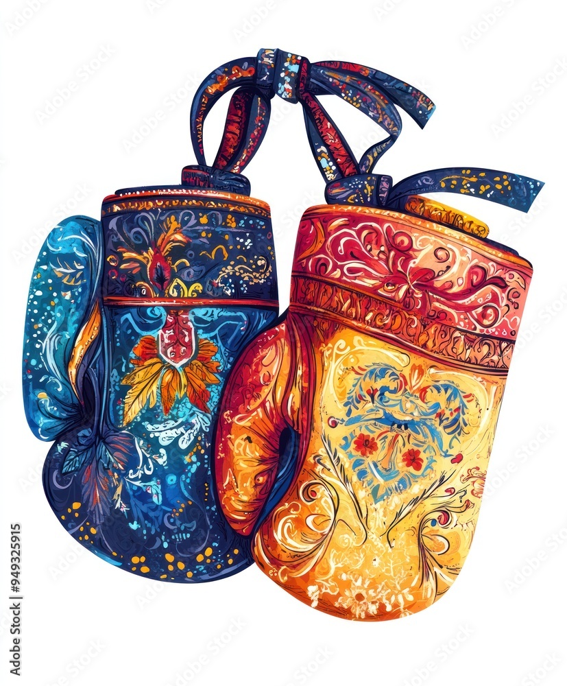 Canvas Prints Colorful decorative boxing gloves with intricate designs and vibrant colors.