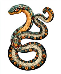 Fototapeta premium A stylized, colorful snake illustration featuring intricate patterns and vibrant colors.