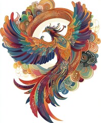 Obraz premium A vibrant, stylized phoenix with intricate patterns and colors.