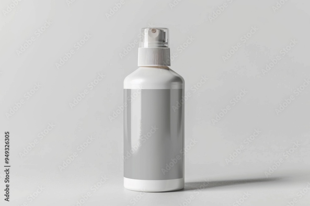 Sticker A clean and simple image of a white spray bottle placed on a white surface, perfect for backgrounds or product photography