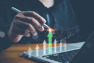 Development and growth concept. Businessman plan growth and increase of positive indicators in his business. Business development to success and growing growth concept, Target plan growth concept.