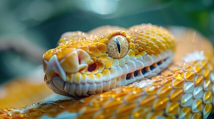 Fototapeta premium a color photograph of a vividly colored, large venomous snake with prominent scales and a wide,