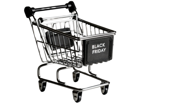 Shopping cart on Black Friday isolated on white background
