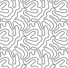 Seamless black and white abstract pattern with curved lines.