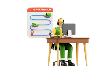 Transportation Management 3D Character Illustration.