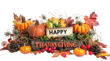 Thanksgiving sign banner text autumn november isolated on white background