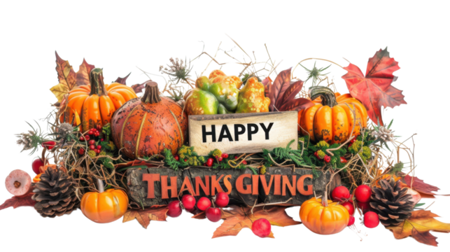 Thanksgiving sign banner text autumn november isolated on white background