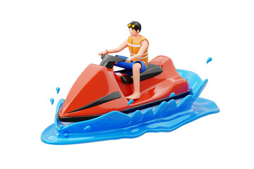 Naklejka premium Jet Skiing 3D Character Illustration.