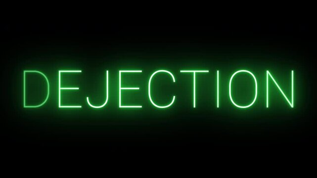 Flickering neon green glowing dejection text animated on black background