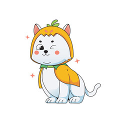 cute cat wearing pumpkin halloween costume vector illustration cartoon animal flat isolated