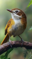Fototapeta premium Bell Bird Perched on a Branch in Nature, Photo Realistic, Wallpaper, Cover and Screen for Smartphone, PC, Laptop, 9:16 and 16:9 Format