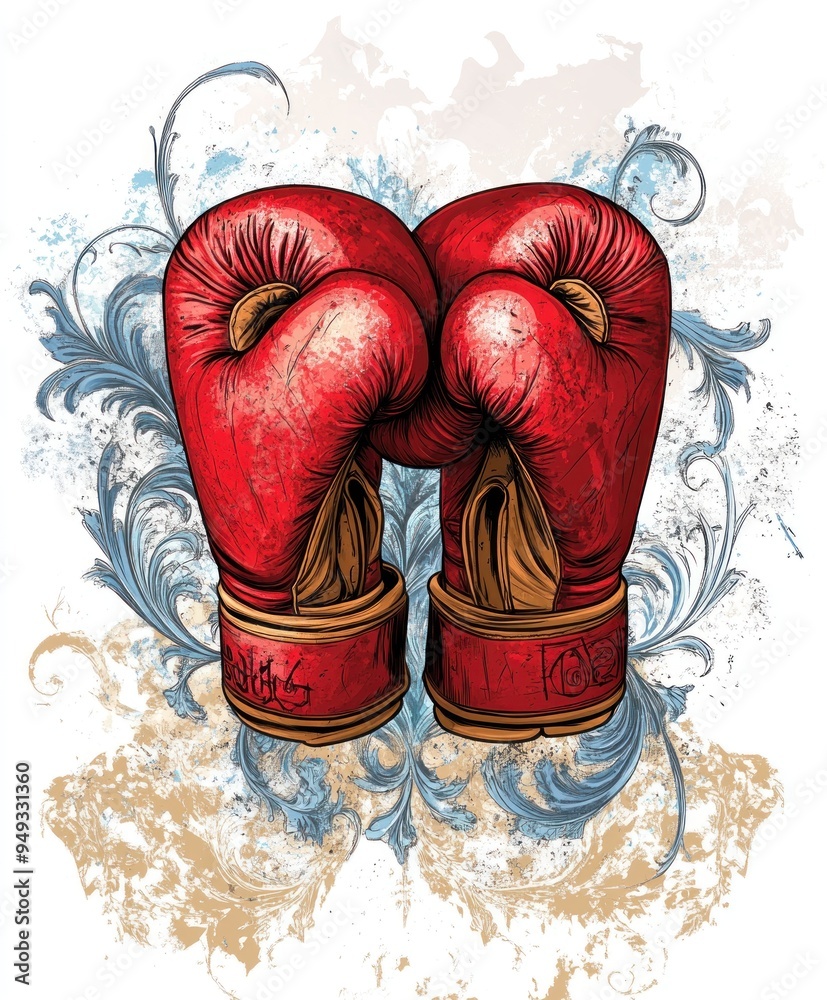 Sticker Two red boxing gloves intertwined with decorative elements.