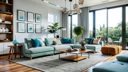 Fototapeta premium Minimalist modern living room design, modern interior concept.