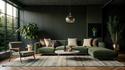 Fototapeta premium Minimalist modern living room design, modern interior concept.