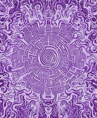 A complex purple maze design with swirling patterns, evoking a sense of depth and contemplation.