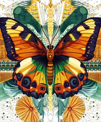 A vibrant butterfly illustration with intricate patterns and colors, showcasing nature's beauty.
