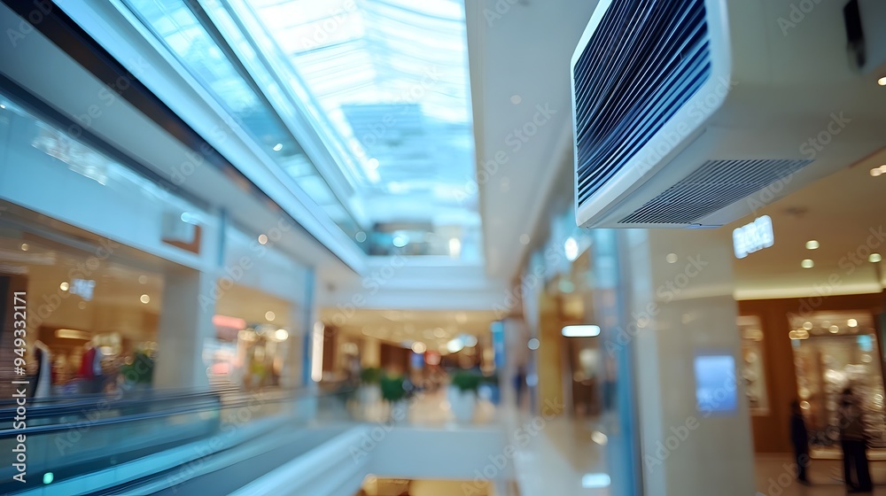 Poster an image showcasing the iot connected climate control system in a modern energy efficient smart mall