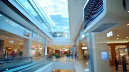 An image showcasing the IoT connected climate control system in a modern energy efficient smart mall  The system utilizes advanced sensors data analytics and automation to optimize temperature