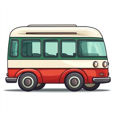 Vintage Bus Illustration - Side View with White, Green, and Red Colors