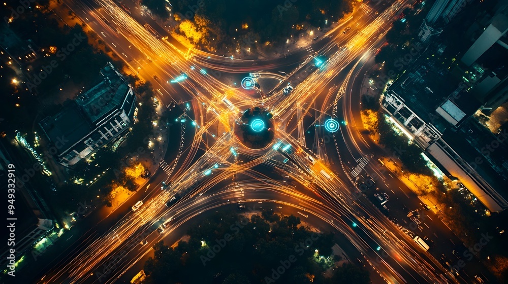 Poster iot powered smart intersection optimizing urban traffic flow in modern city advanced sensors and dat