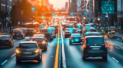Fototapeta premium Innovative IoT enabled smart parking systems efficiently guiding vehicles through a bustling metropolitan area utilizing sensor technology data analytics
