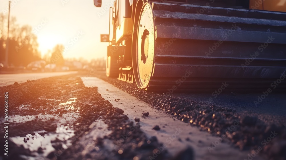 Poster advanced iot controlled road paving machine at construction site high tech automation and digitizati