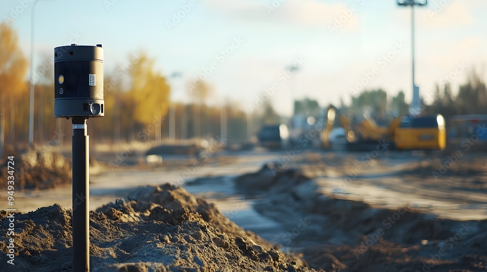 Poster advanced iot powered environmental sensors installed at a road construction site collecting real tim
