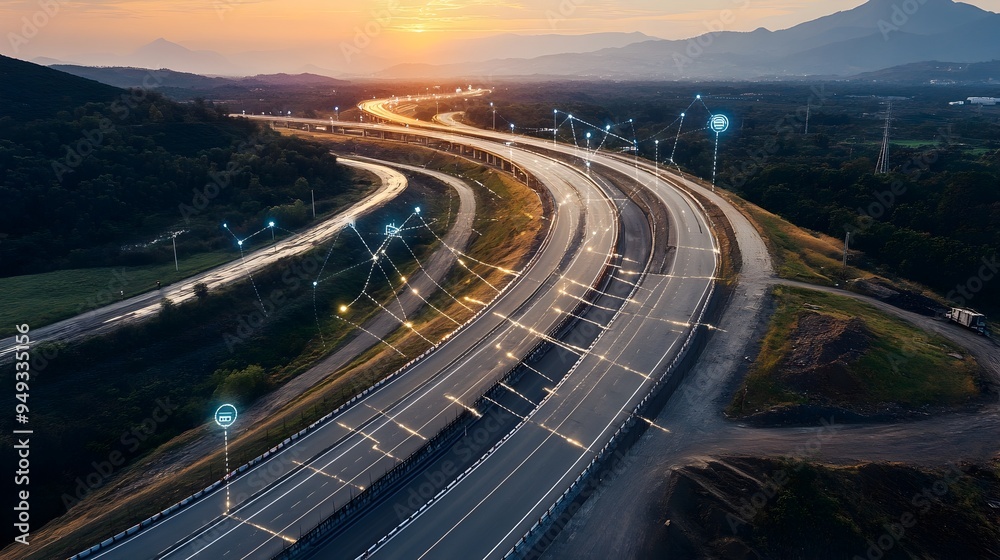Poster innovative iot system tracking and analyzing real time data to monitor the progress of a road constr