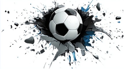 Naklejka premium Dynamic Soccer Ball Breaking Through Concrete Background