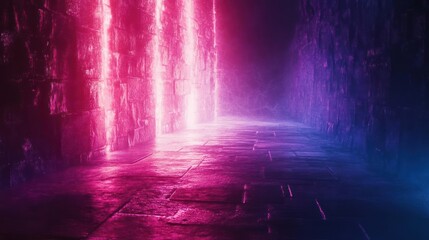 Obraz premium Bathing in the neon glow of underwater purple and pink crystalline coral.