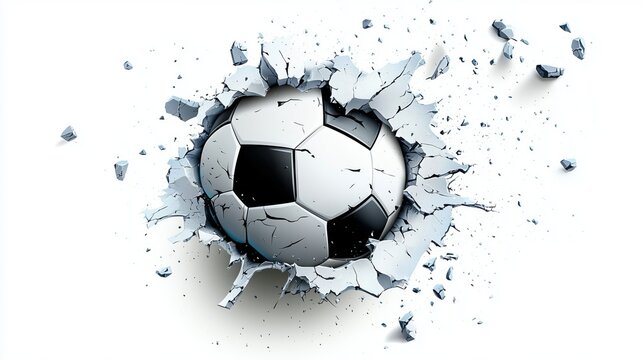 Dynamic Soccer Ball Breaking Through a Cracked Wall Art