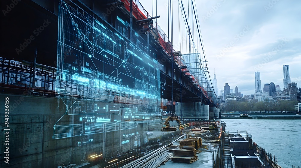 Poster real time digital dashboard monitoring construction progress and data analytics for new bridge infra