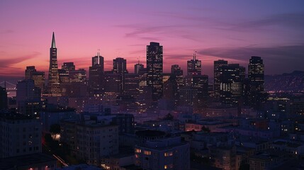 Obraz premium A nighttime city view from a high-rise building, suitable for urban themes and projects
