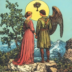 Fototapeta premium The Lovers Overseen by Divine Angel at Mountain of Knowledge