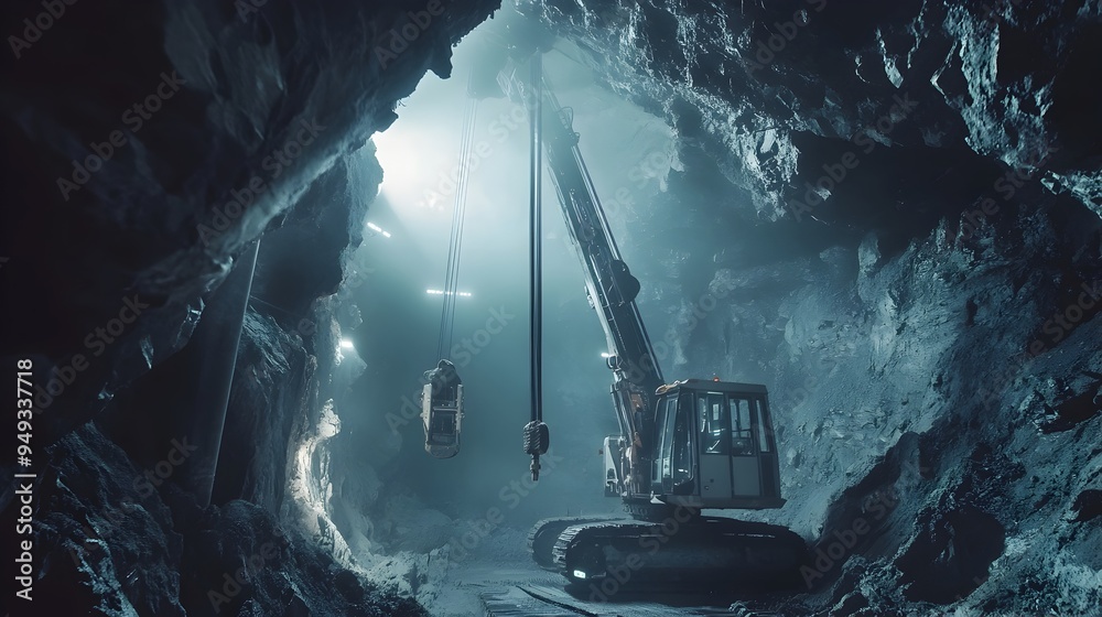 Poster advanced iot powered machinery precisely and efficiently drilling through solid rock to construct a 