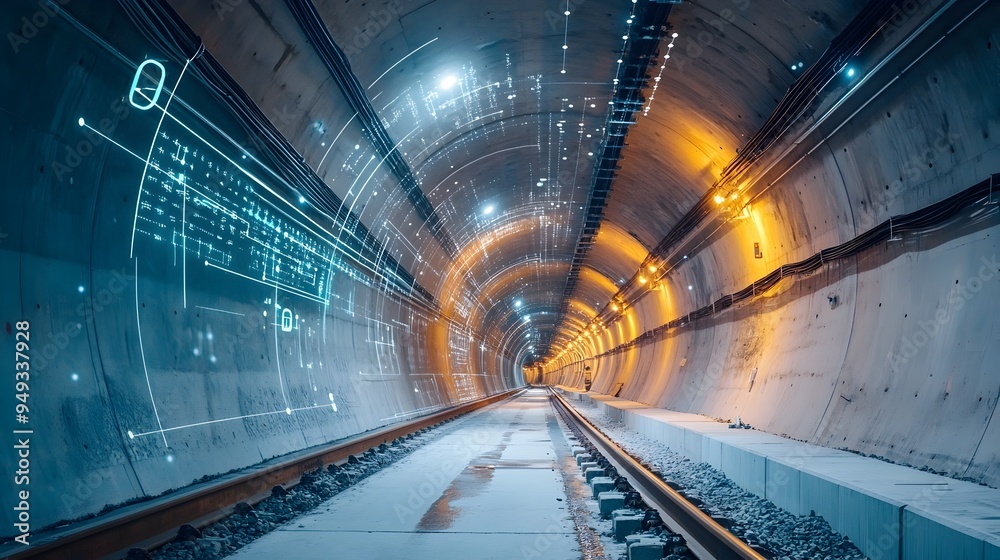 Poster advanced iot sensor technology monitoring environmental conditions inside a tunnel under constructio