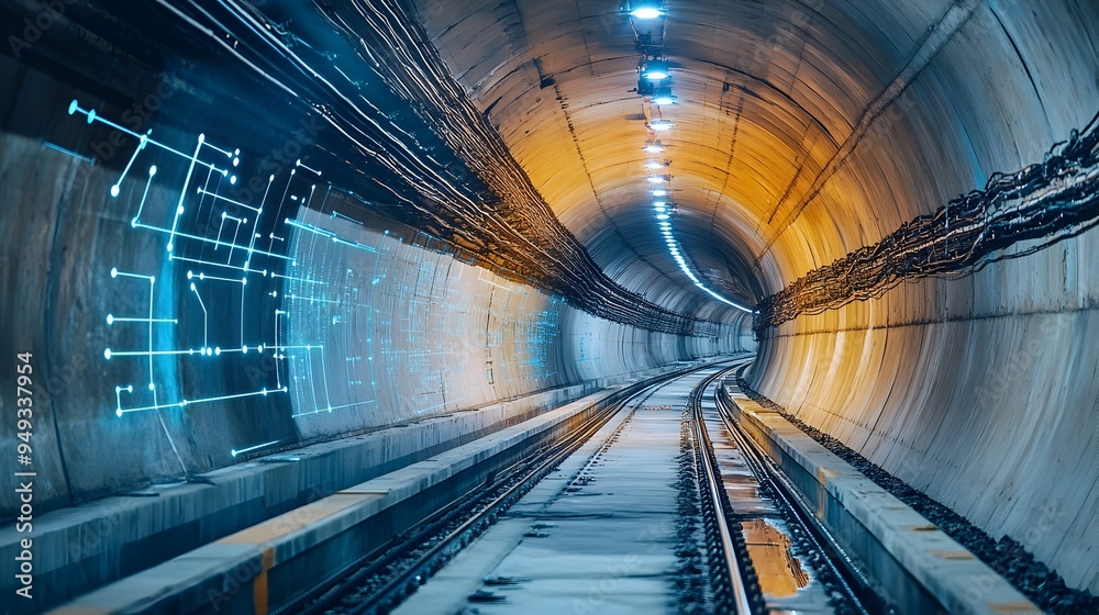 Poster advanced iot sensor technology tracking temperature and humidity levels inside a tunnel under constr