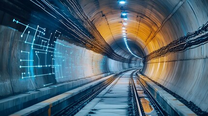 Advanced IoT sensor technology tracking temperature and humidity levels inside a tunnel under construction providing real time data for infrastructure optimization and project management