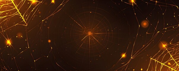 Fototapeta premium Creepy white spider web of wild spider shining in light on dark background. Scary cobweb for Halloween party. Border with copy space for design banner, poster, greeting card