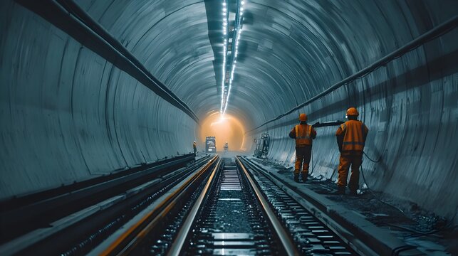 Fototapeta Innovative IoT powered automation streamlining the concrete spraying process in a tunnel construction project showcasing the of smart sensors robotics