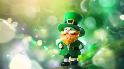 Whimsical Green-Clad Character Amidst Sparkling Background