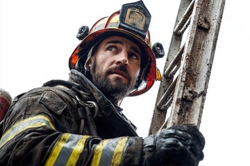 Obraz premium Firefighter Climing Ladder.