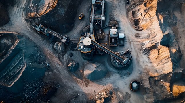 Advanced IoT powered machinery efficiently crushing and grinding raw minerals and aggregates in a modern high tech mining processing plant